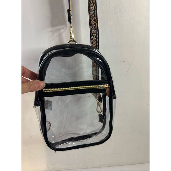 Clear concert crossbody bag gold zippers brown adj strap - Picture 2 of 9